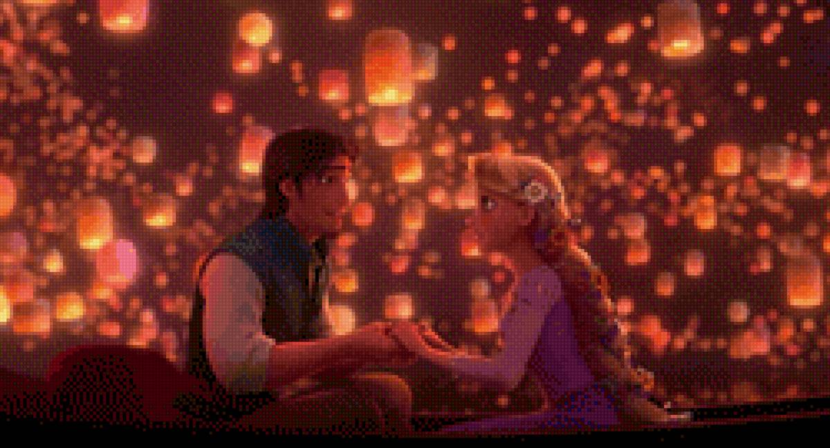 Рапунцель и фонарики - дисней, рапунцель, фонарики, юджин, лодка, мультфильм - предпросмотр