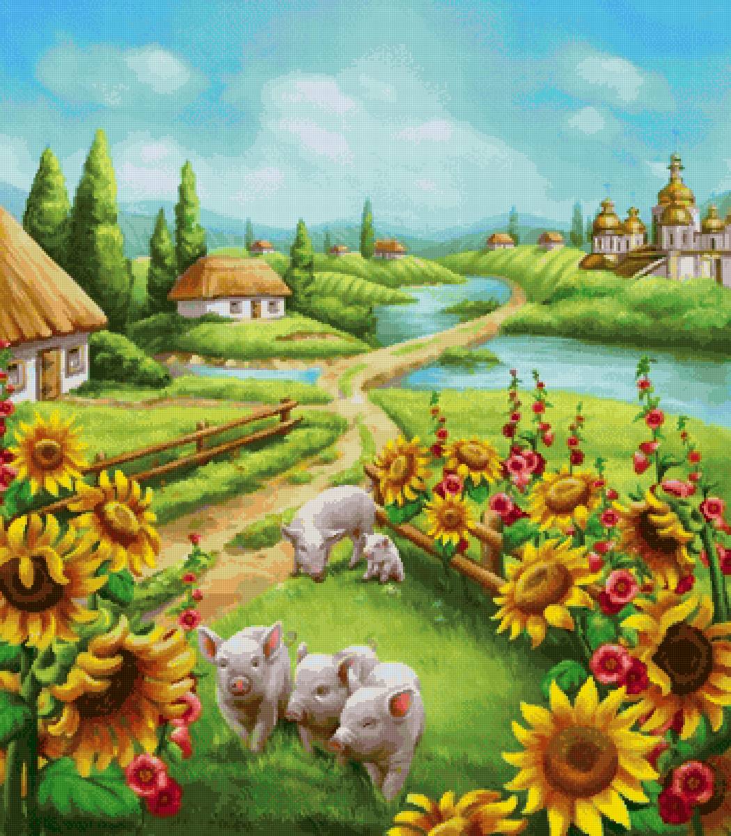 Пятачки - подсолнух, лето, деревня - предпросмотр