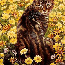 Оригинал схемы вышивки «Котик в цветах» (№2647302)