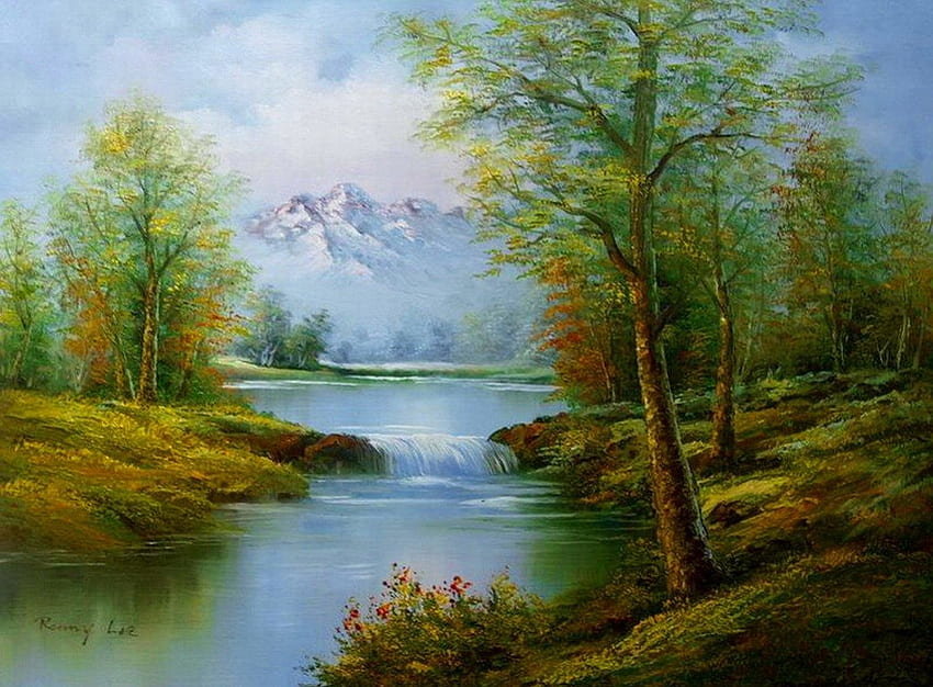 Пейзаж - лес, река, природа, горы - оригинал