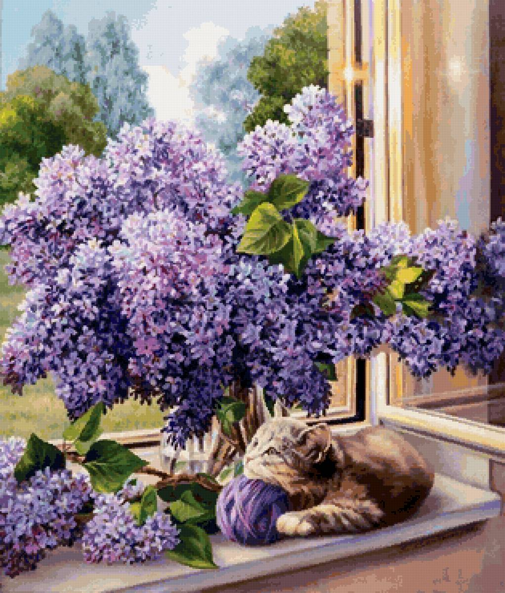 Мечтатель - сирень, котенок - предпросмотр