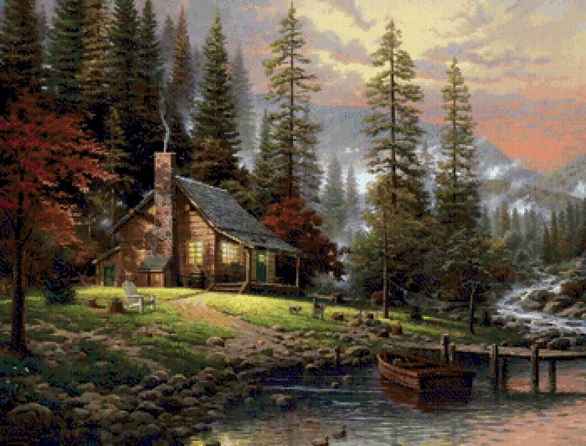 Пейзаж. Природа - лес., природа, река, пейзаж, домик - предпросмотр