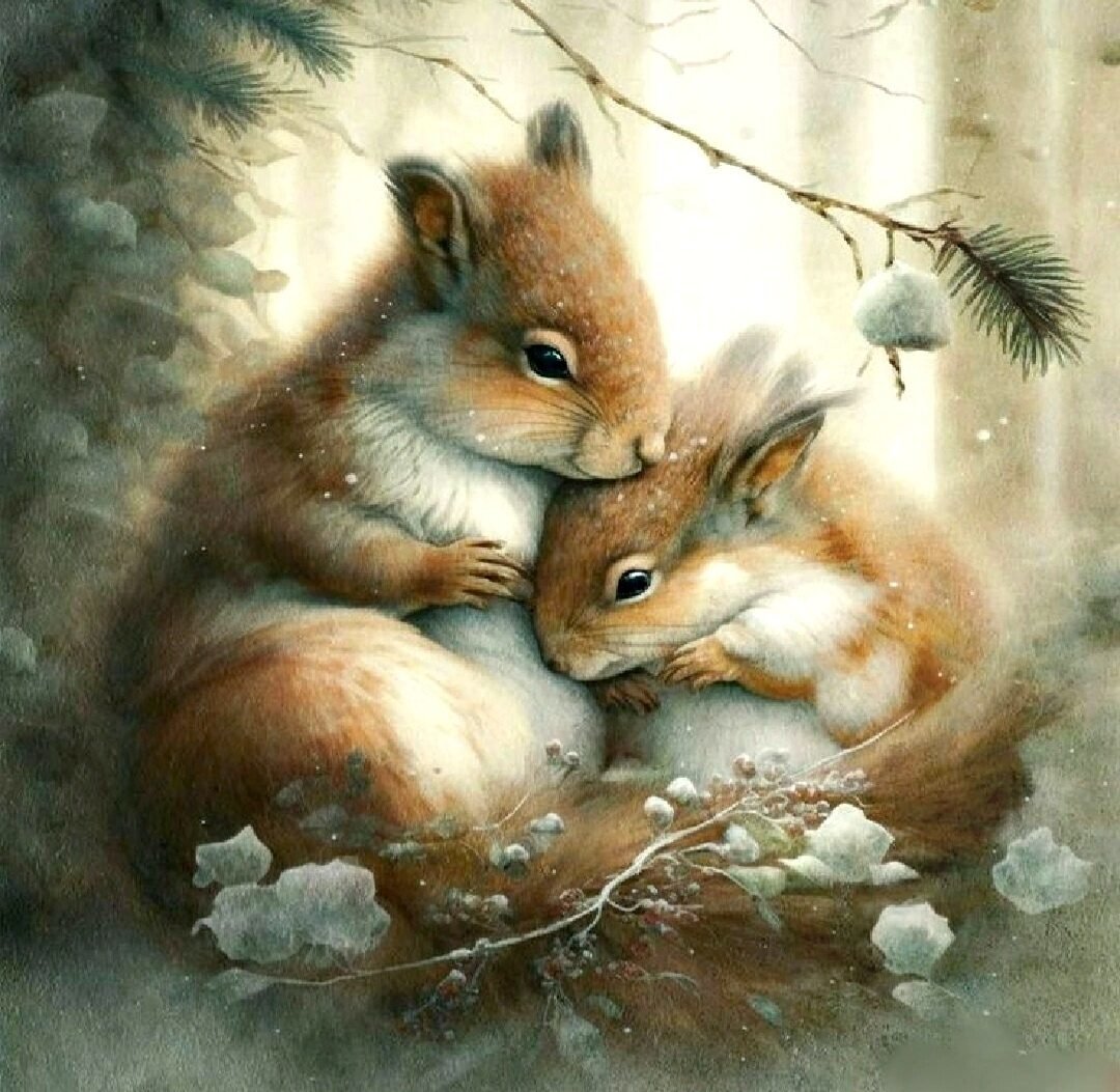 Бельчата - зима, животные - оригинал