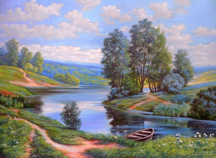 Лето - лес, озеро, цветы - оригинал