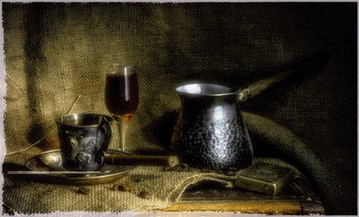 Кофе с коньяком - натюрморт, турка, коньяк, кофе, кухня - предпросмотр