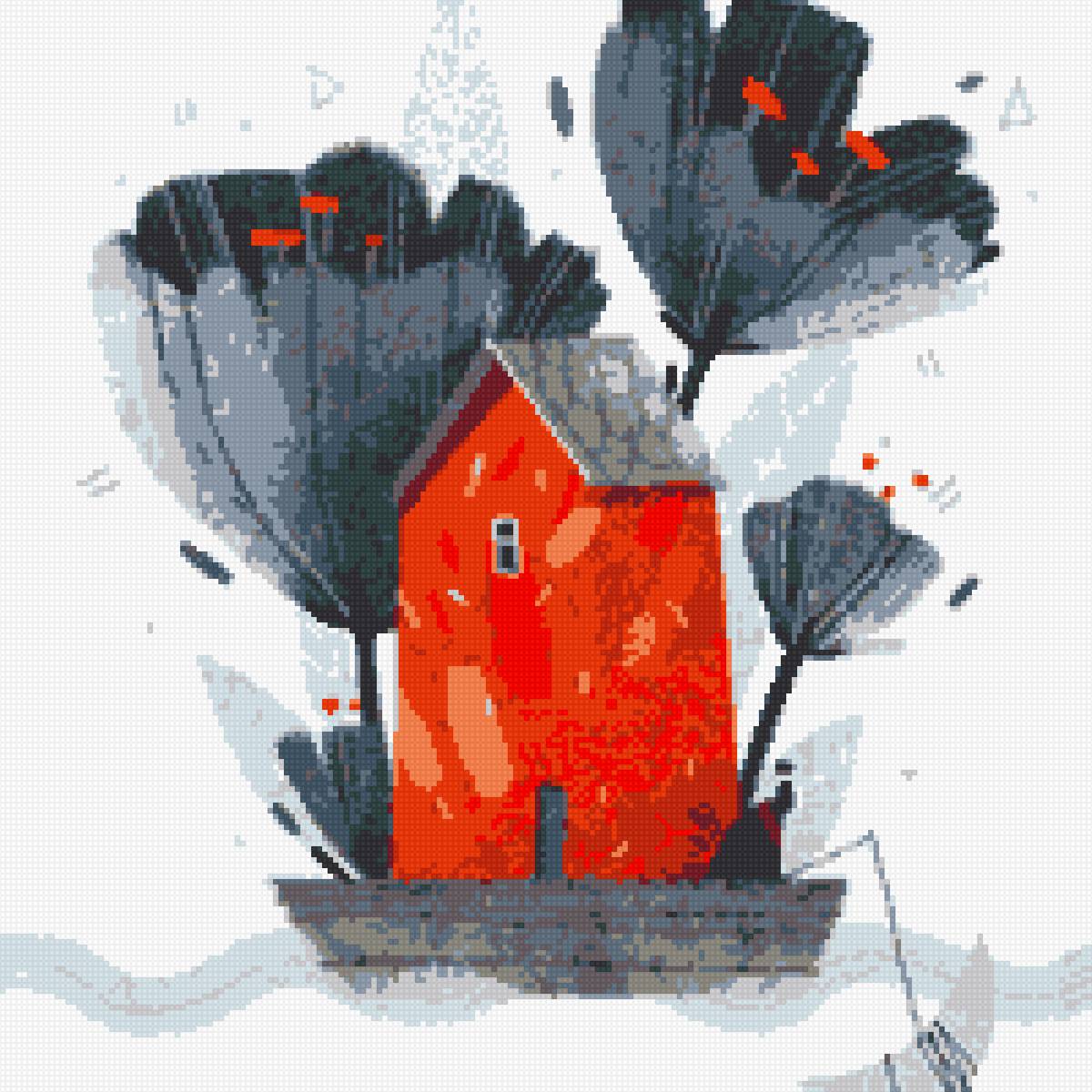 Дом в лодке - дом, цветы, лодка - предпросмотр