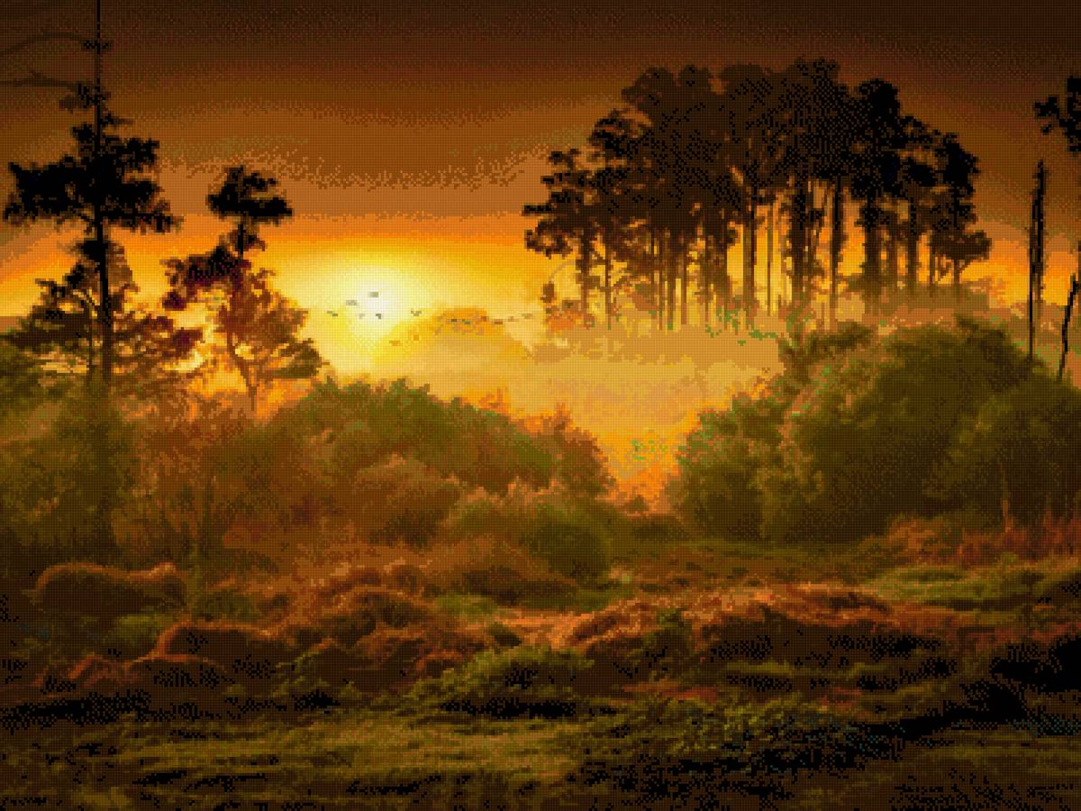 На закате - деревья птицы - предпросмотр