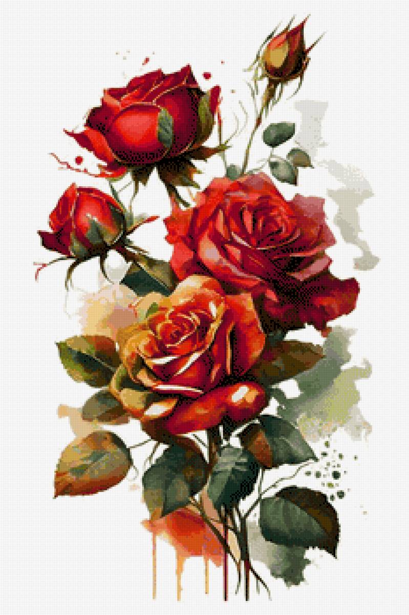Акварельные розы - розы, цветы, живопись - предпросмотр