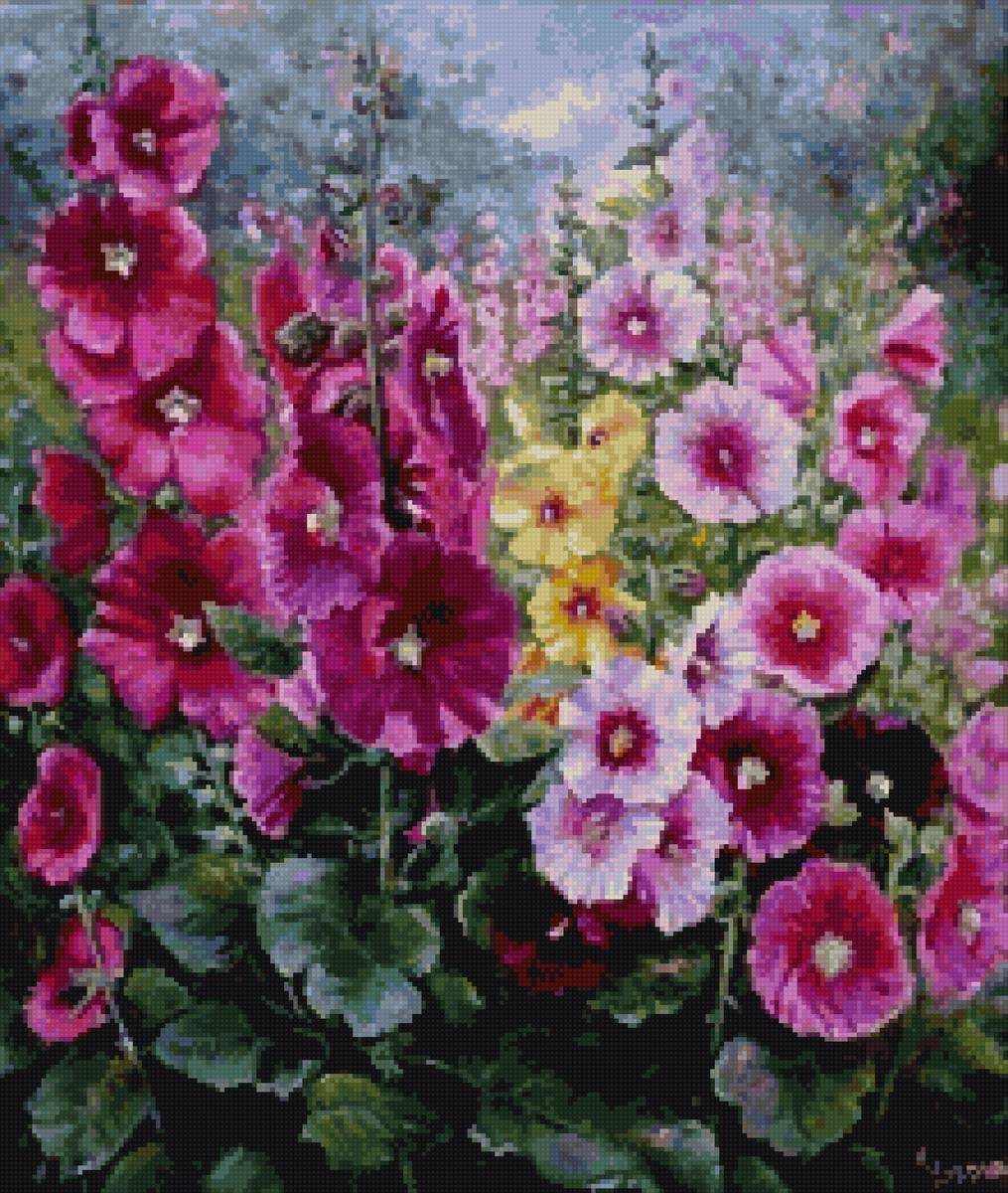 Мальвы - цветы - предпросмотр