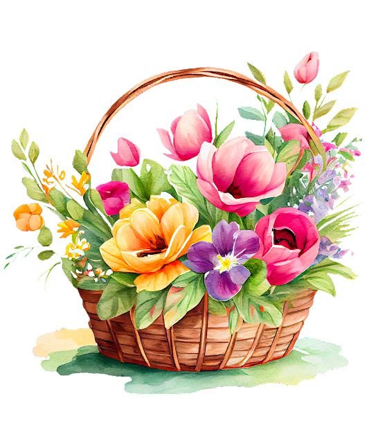 Корзина с цветами - акварель, рисунок, цветы - оригинал