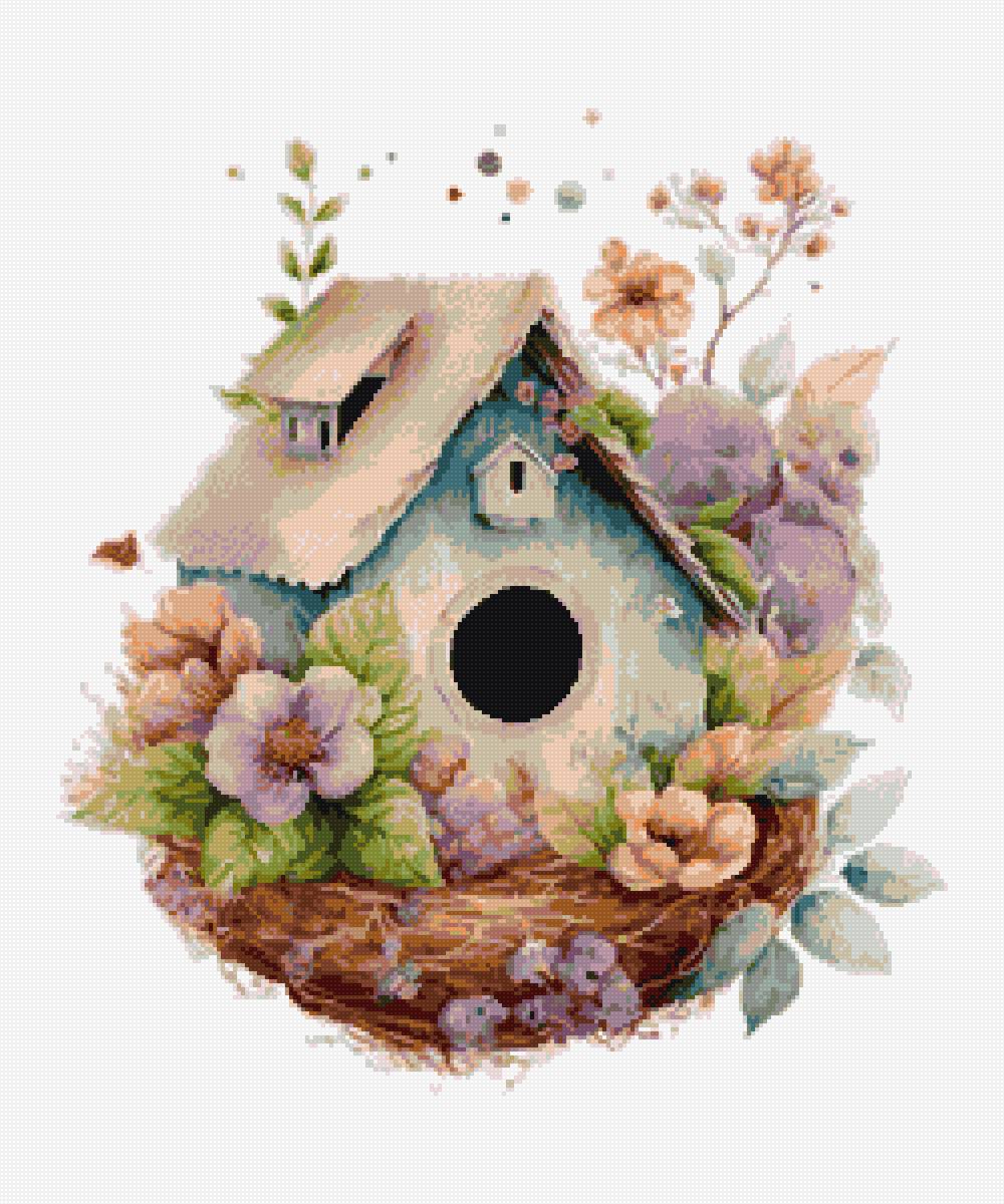 Домик с цветами - рисунок, акварель, цветы - предпросмотр