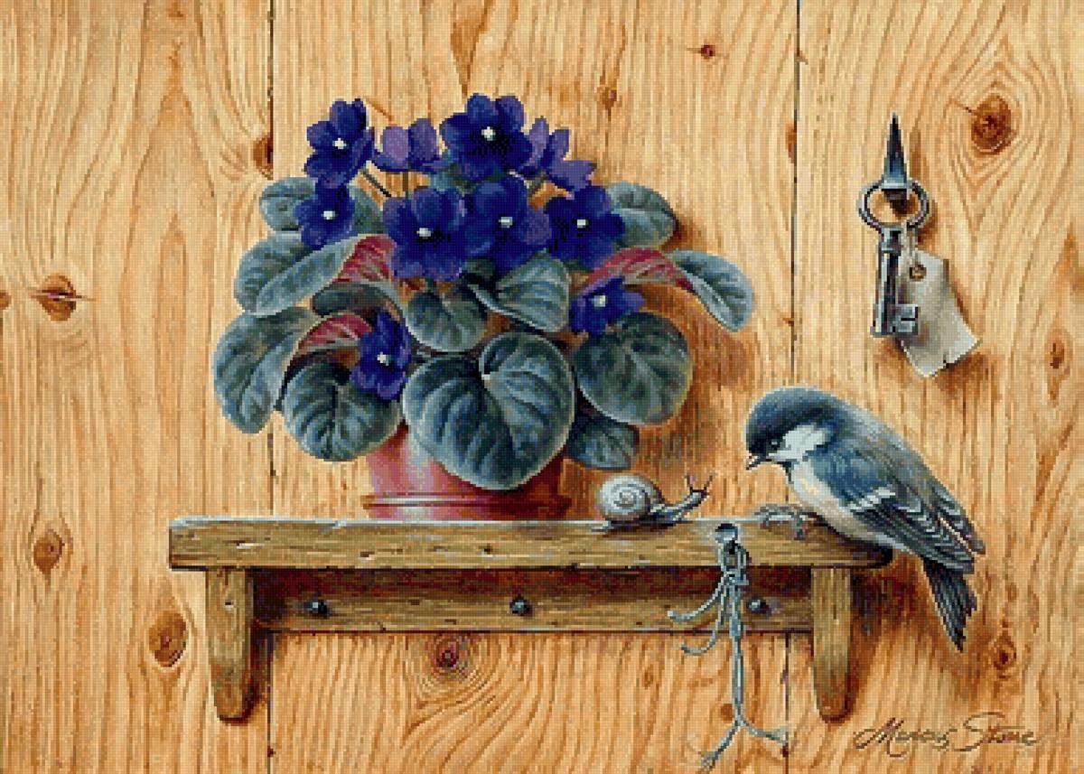 Фиалки - синичка, цветок, 🐌 - предпросмотр