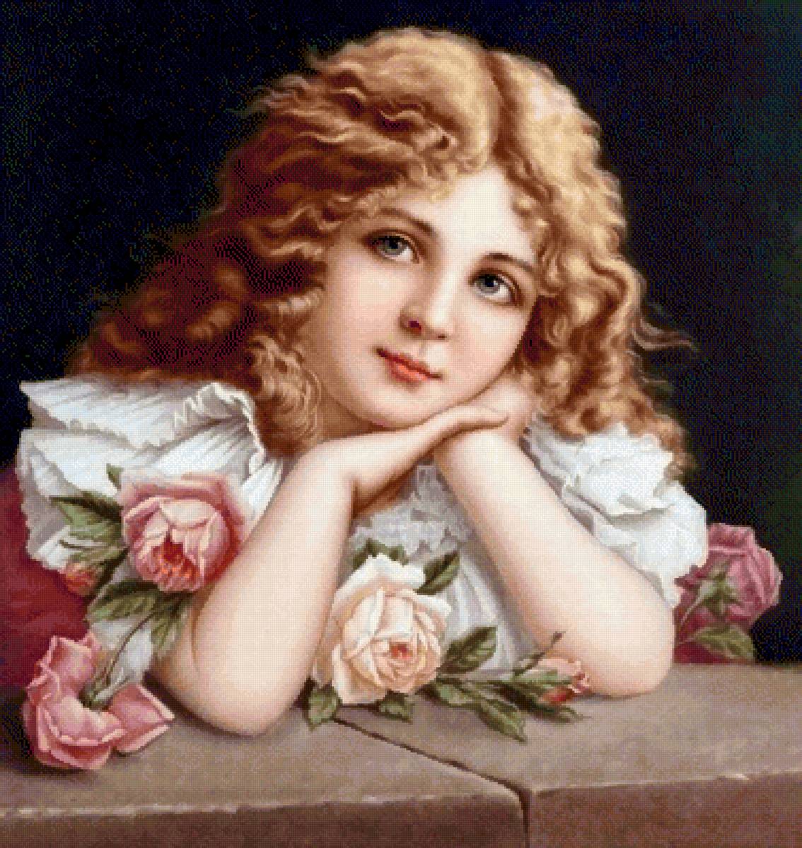 Девочка с розами. - предпросмотр