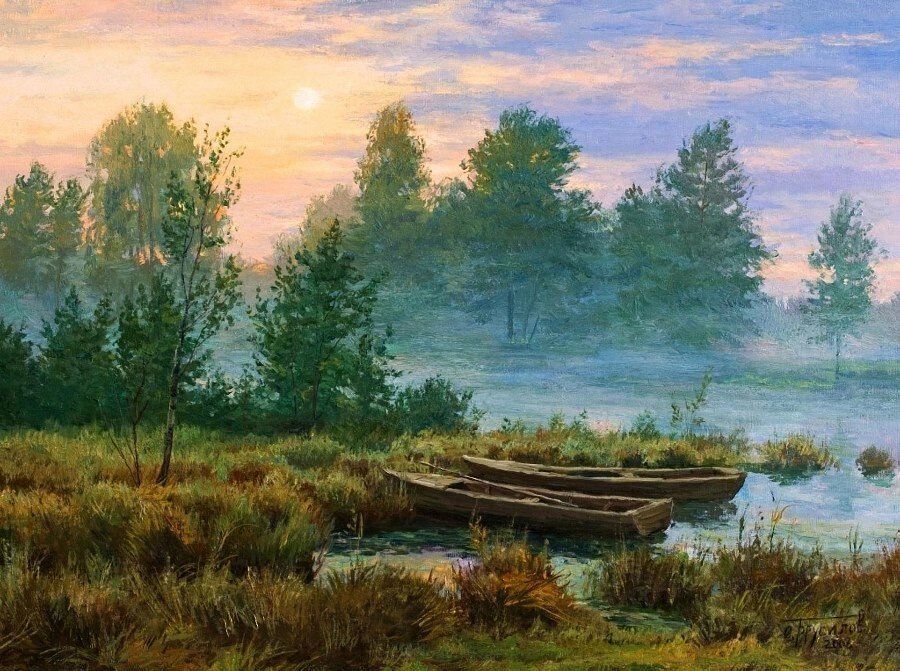 Туман над рекой - природа, пейзаж, утро - оригинал