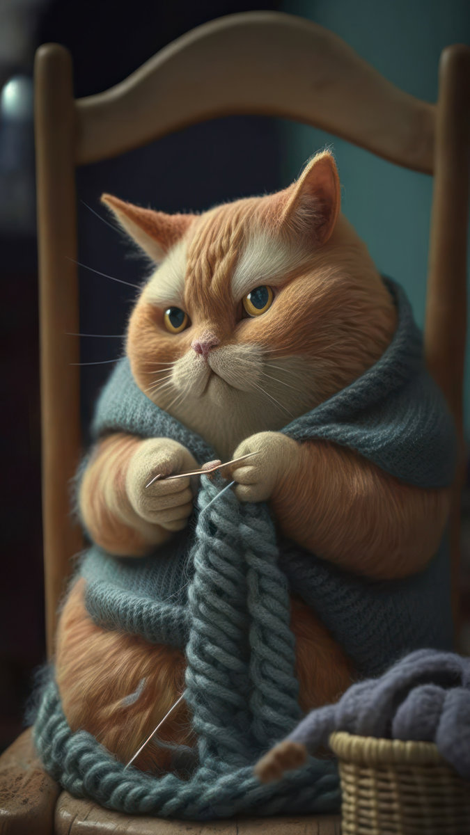 кот вязальщик - кот, животные, вязание - оригинал