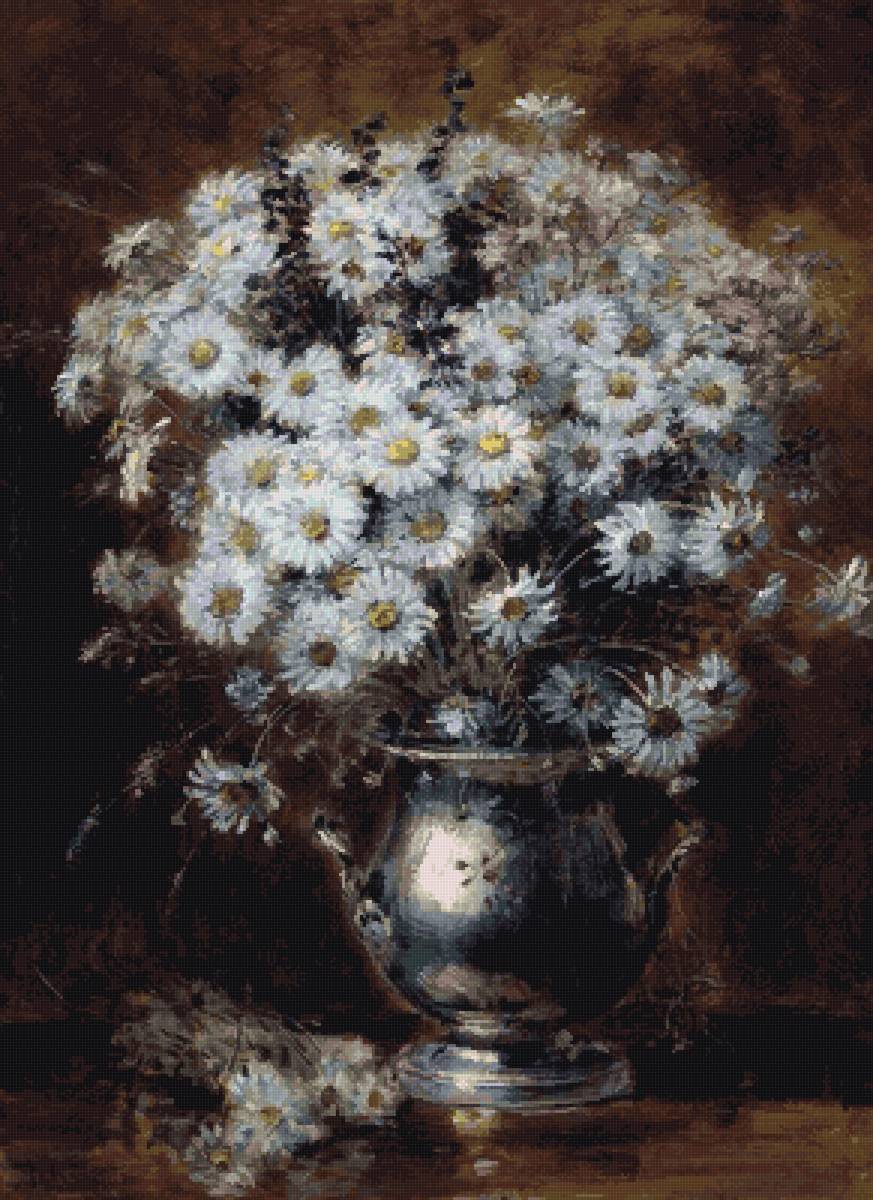 Ромашки - натюрморт, цветы, картина - предпросмотр