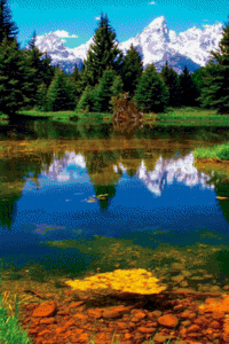 Лесное озеро - лес, озеро, горы,  - предпросмотр