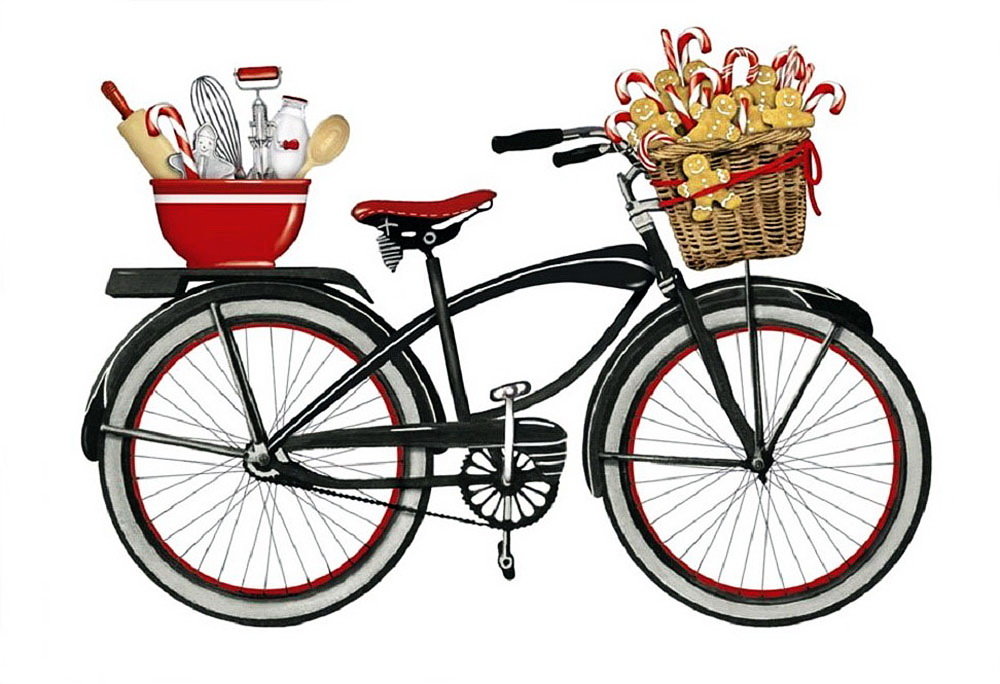 Велосипед - акварель, цветы, рисунок - оригинал