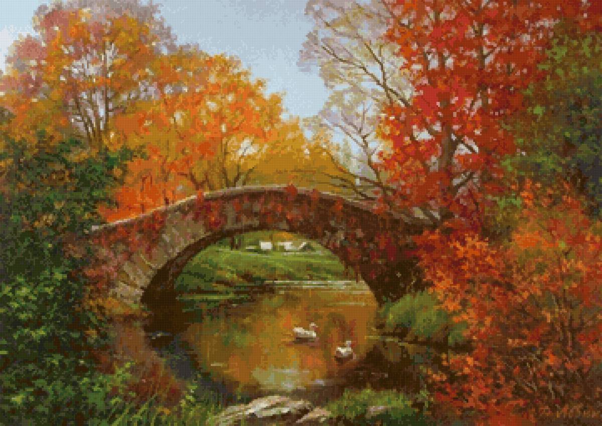 Краски осени - пруд, мост, осень - предпросмотр