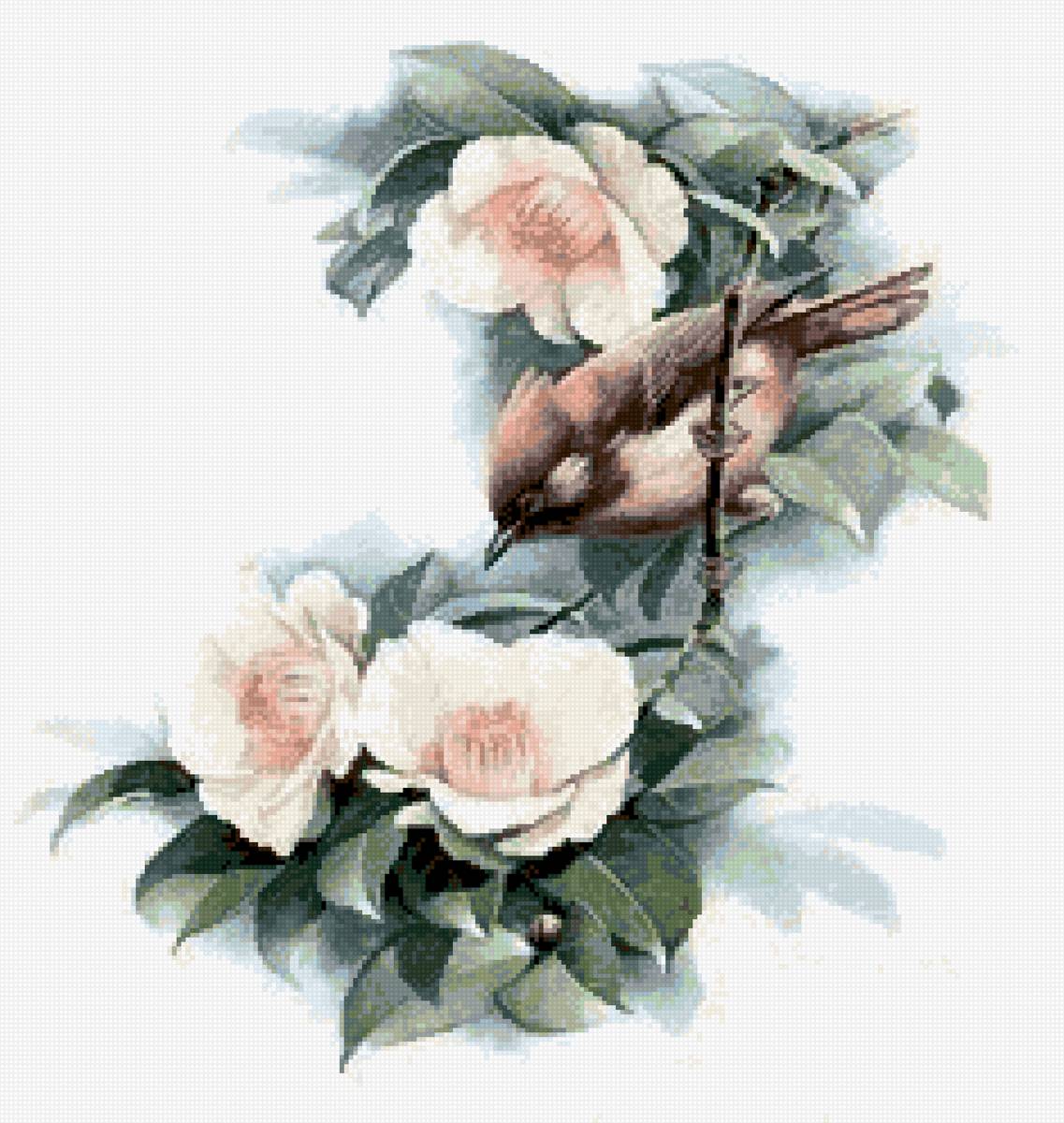 Птица на ветке - дерево, птица, цветок - предпросмотр