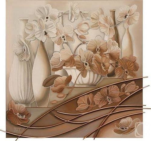 орхидеи - монохром, картина, орхидея, цветы - оригинал