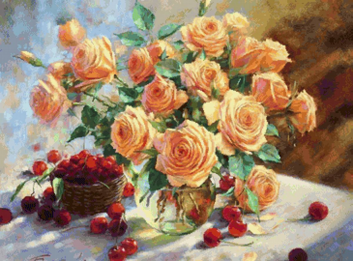 Июльский мотив - солнце, розы, вишни - предпросмотр