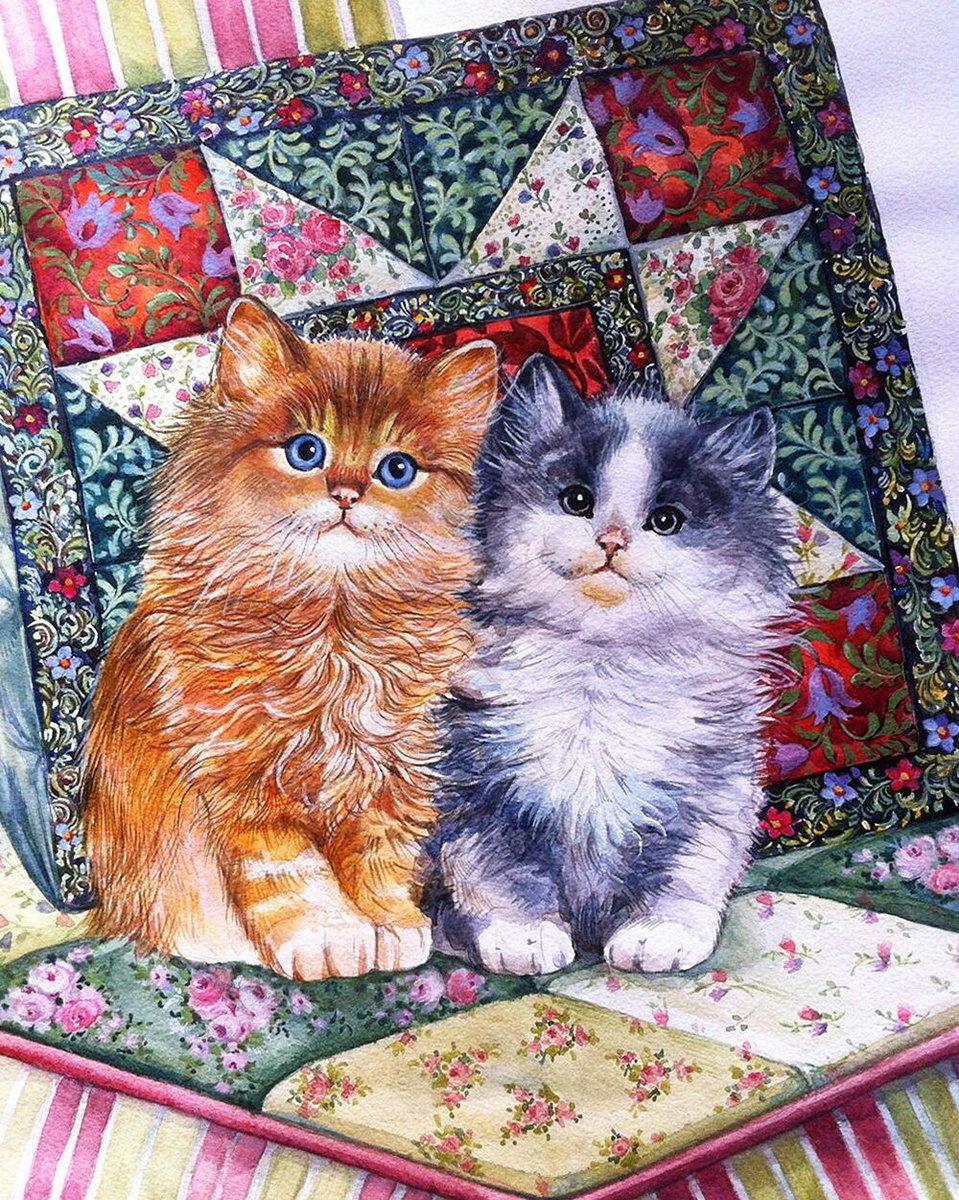 Уютные котики - пэчворк, котята - оригинал
