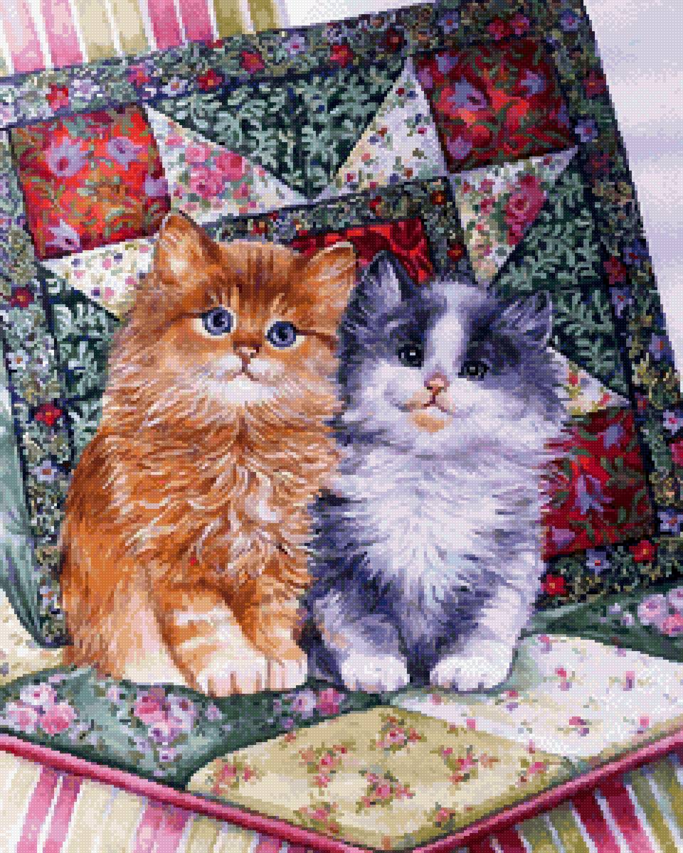 Уютные котики - пэчворк, котята - предпросмотр