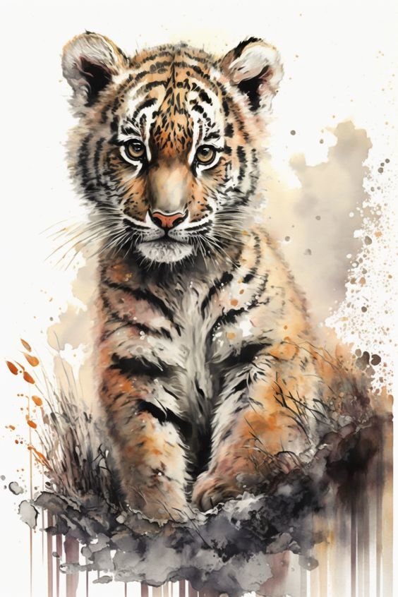 Тигренок - тигр, живопись, дикий зверь - оригинал