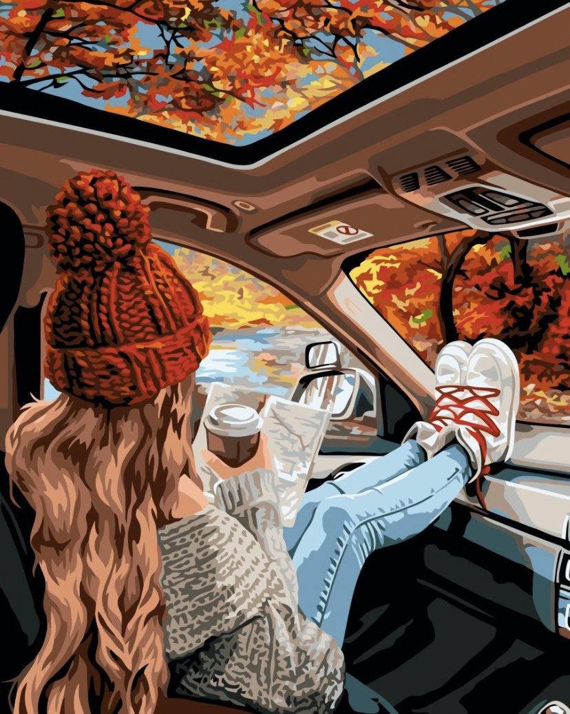Девушка в машине - девушка, осень, машина - оригинал