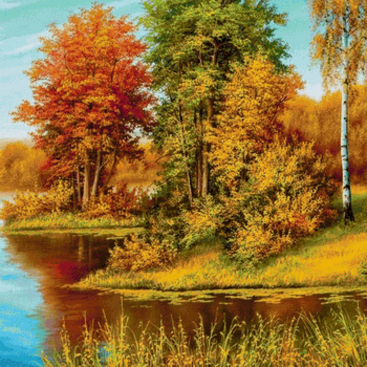 Золотая пора - река, пейзаж, осень, деревья - предпросмотр