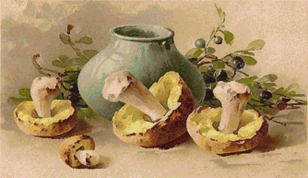 горшок и грибы - предпросмотр