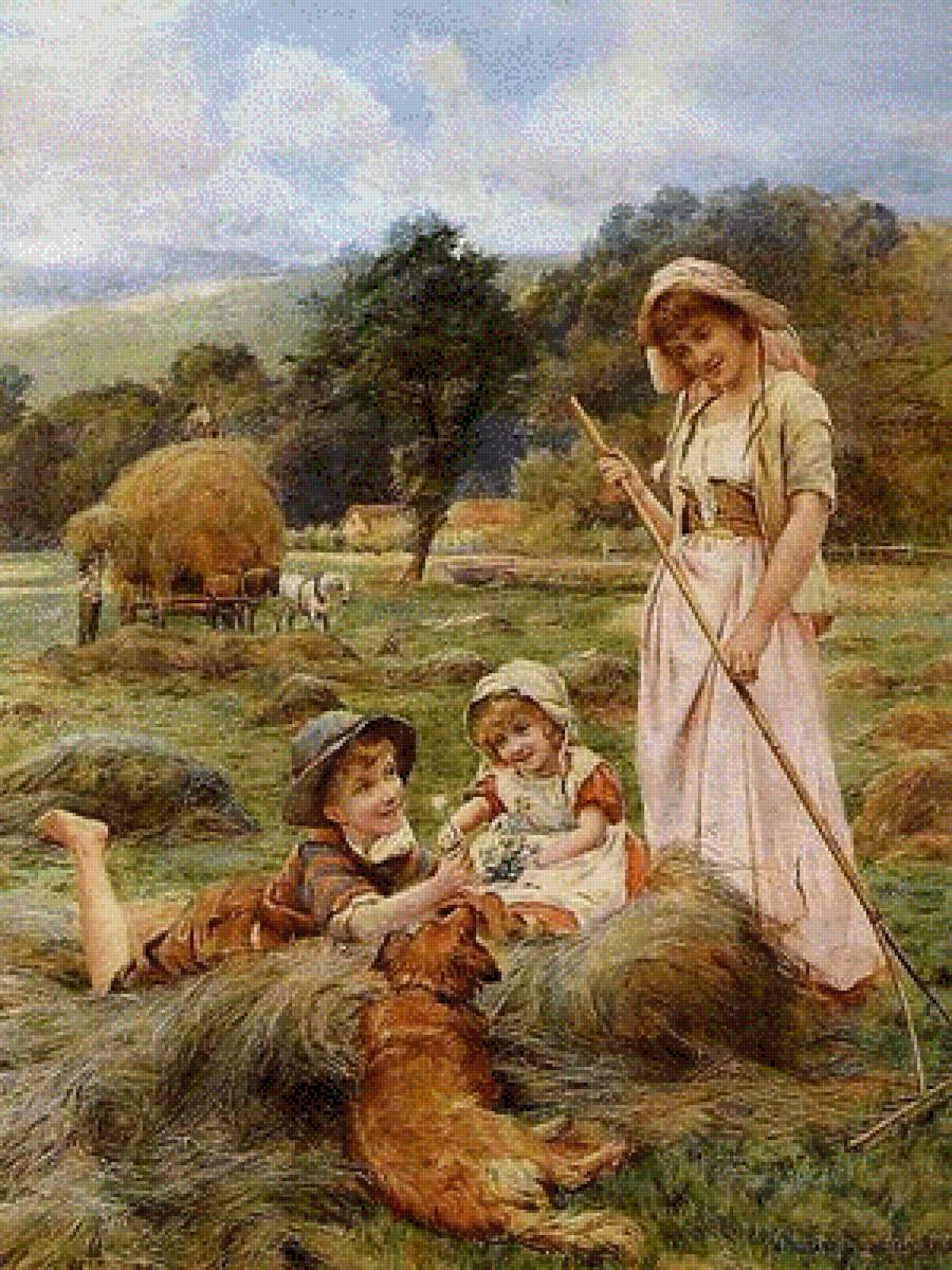 George Hillyard - сено, лес, поле, дети, деревня - предпросмотр