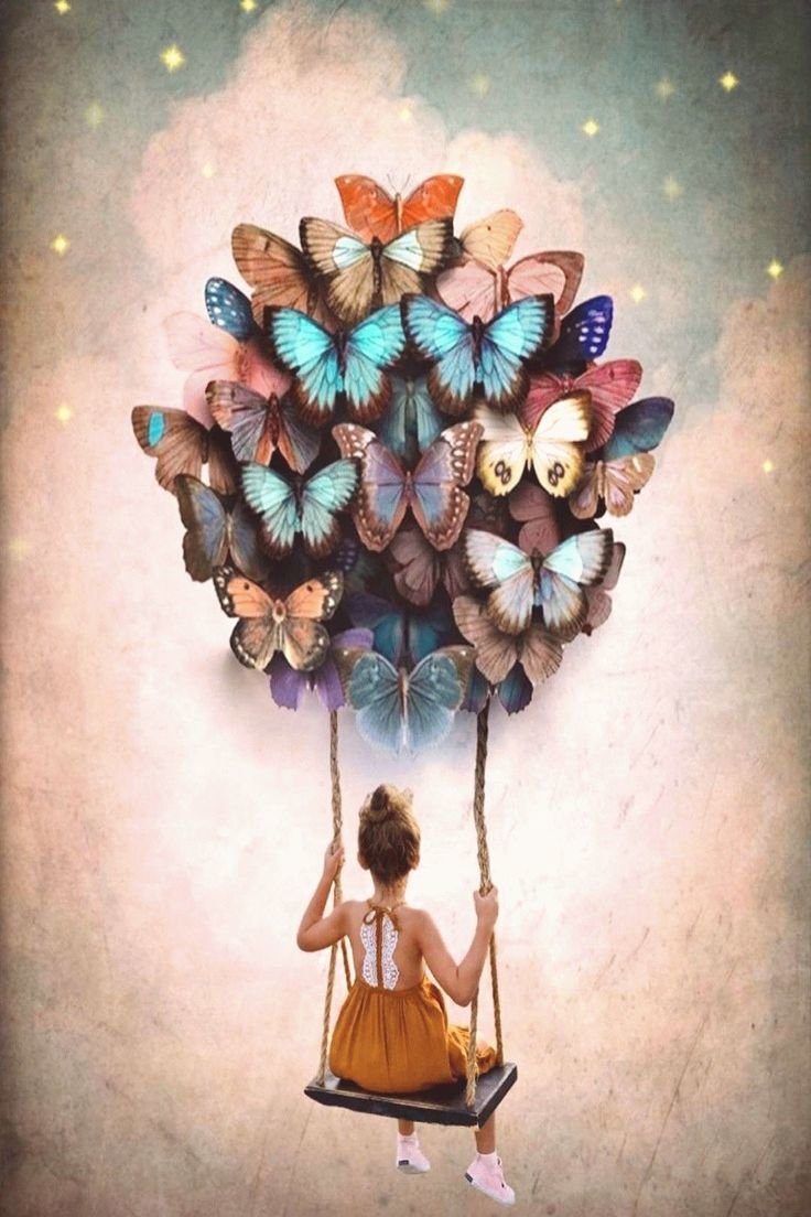 Моя мечта - качеля, бабочки, мечты, девочка - оригинал