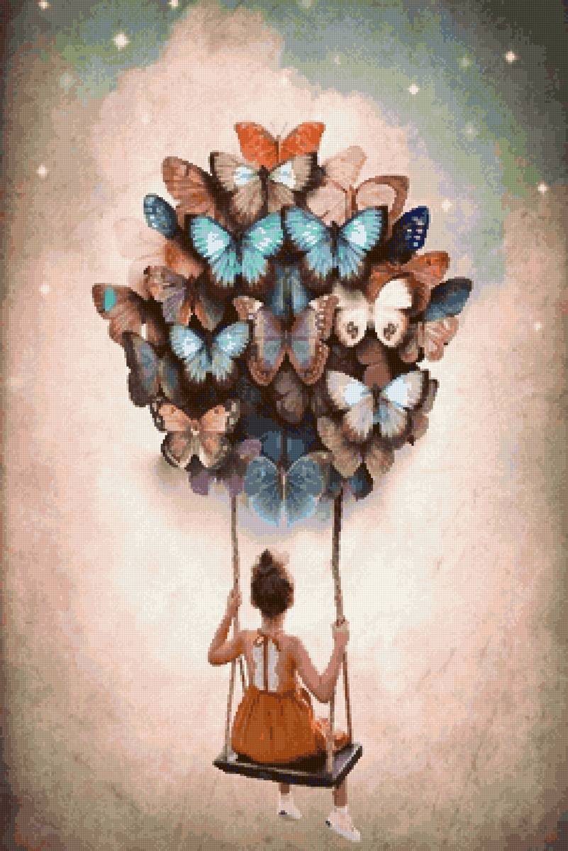 Моя мечта - бабочки, качеля, девочка, мечты - предпросмотр