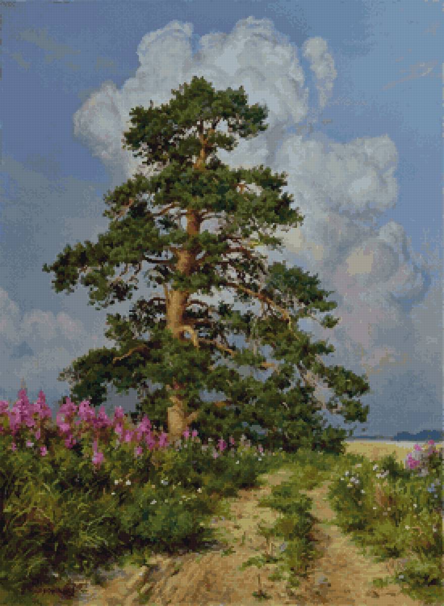 Перед грозой - тучи, поле, сосна, пейзаж - предпросмотр