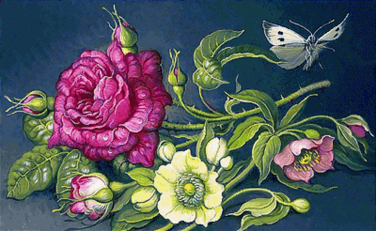 Бабочка и роза - предпросмотр