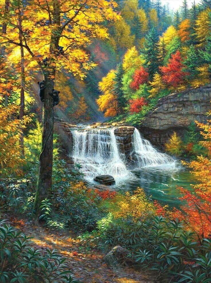 Водопад в горах. - лес, скалы, осень, водопад - оригинал