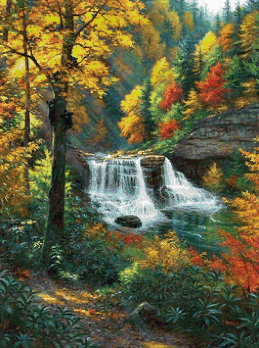 Водопад в горах. - осень, скалы, лес, водопад - предпросмотр