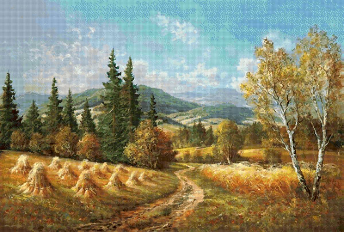 Пейзаж - горы, поле - предпросмотр