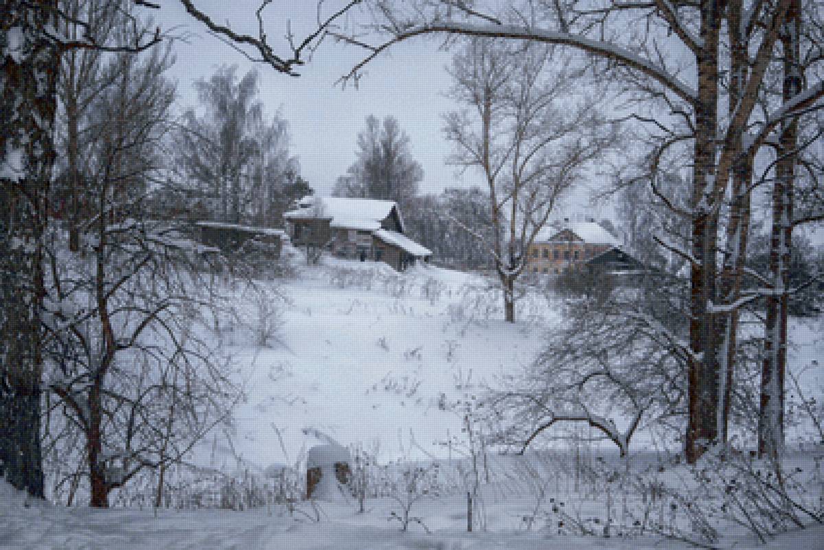 Деревня зимой - вечер, снег, деревня, деревья, домики, зима - предпросмотр