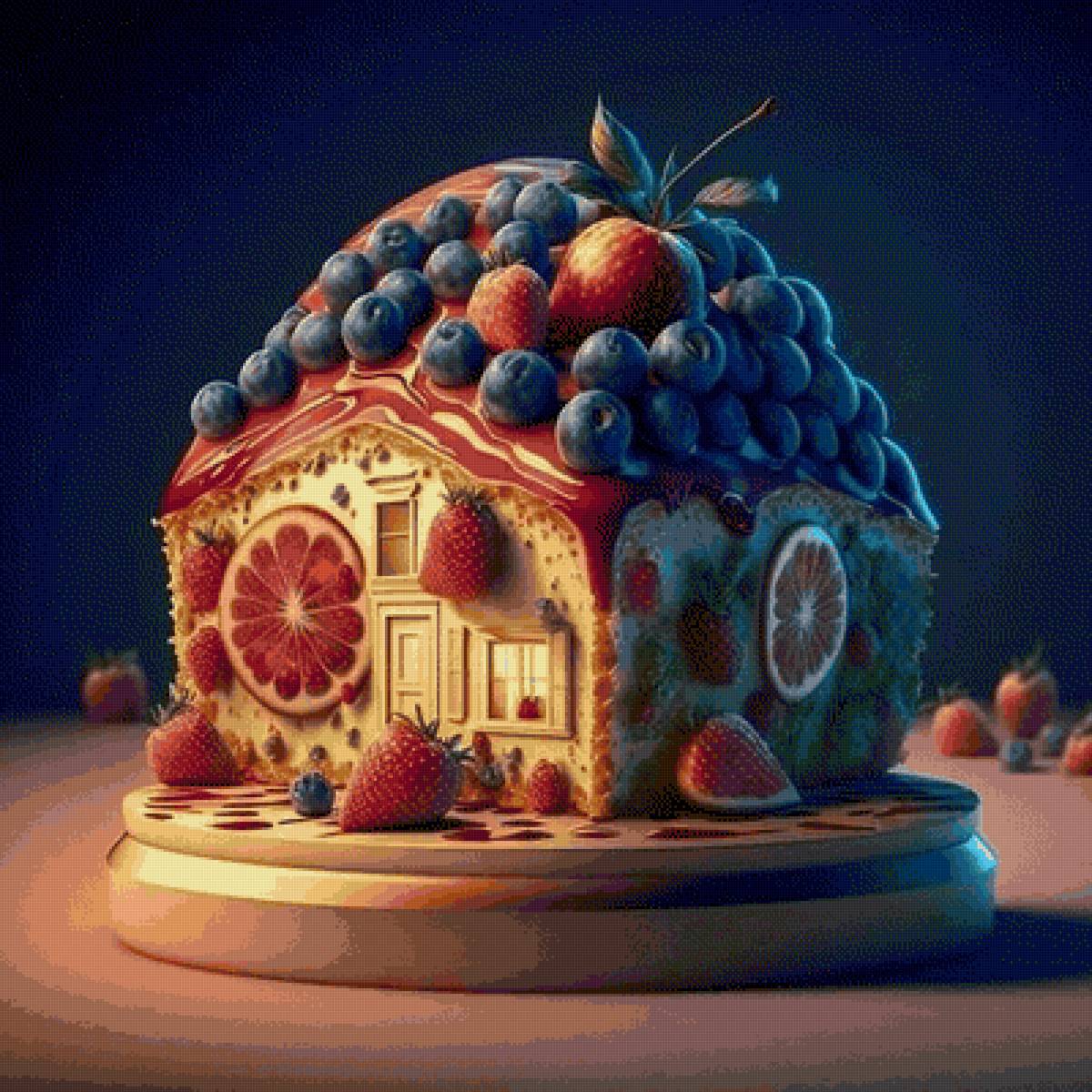 Сладкий домик - ягоды, торт, домик - предпросмотр