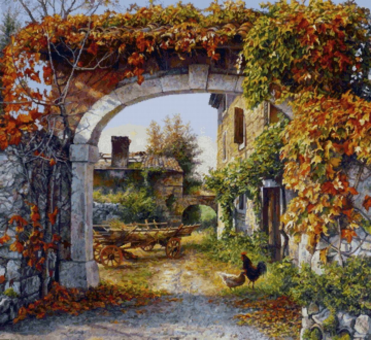 Осенний день - дворик, деревушка, италия - предпросмотр