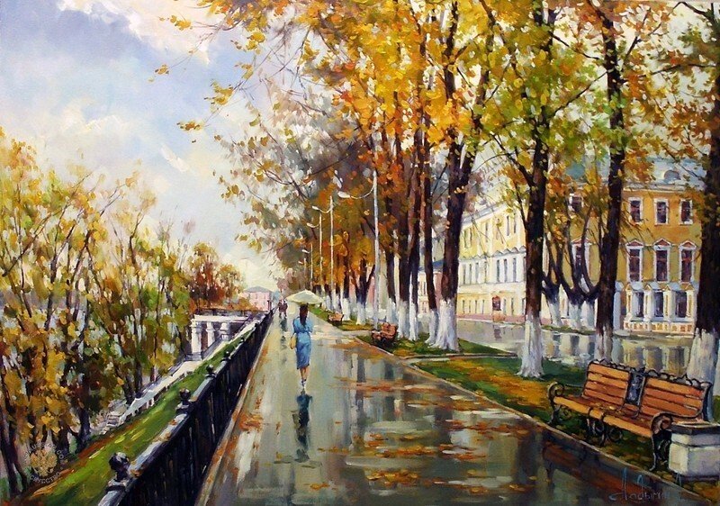 Прогулка под дождем - осень, дождь, город - оригинал