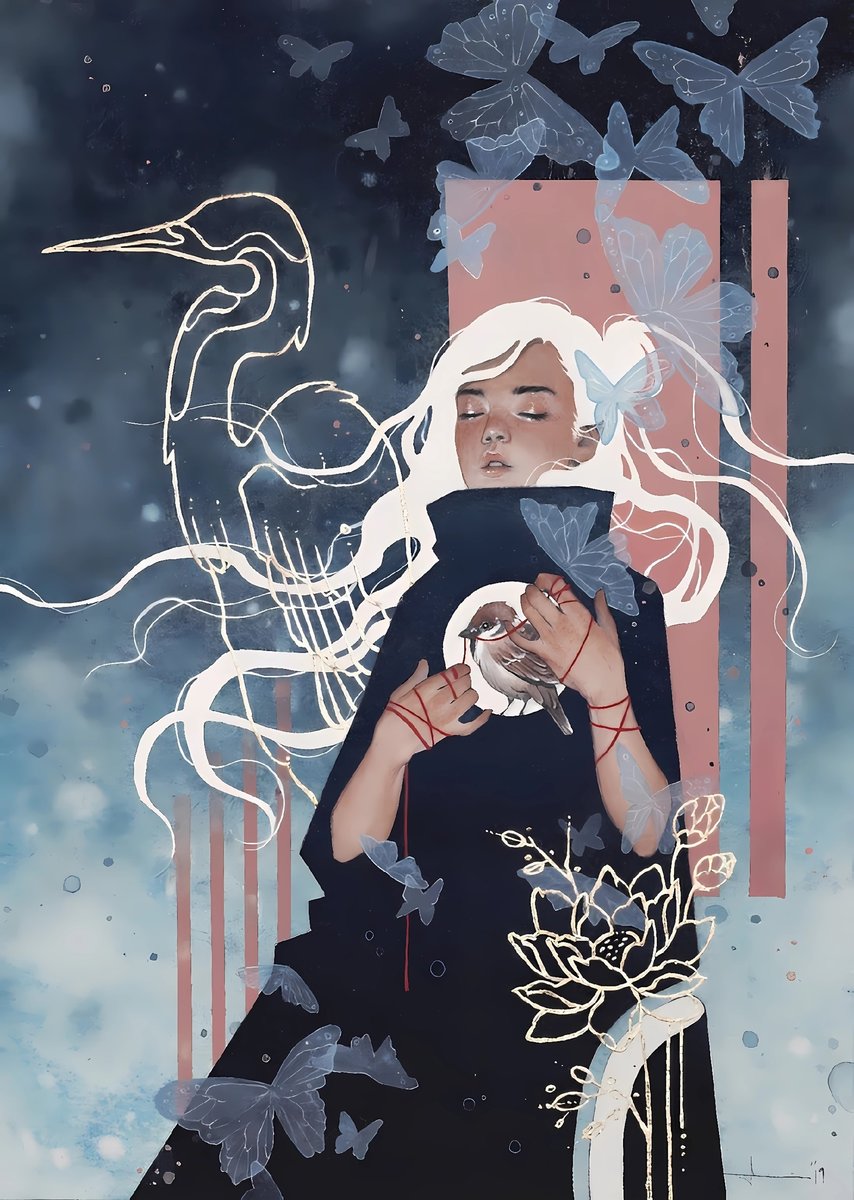 Девушка и журавль - девушка, фэнтези, абстракция, журавль - оригинал