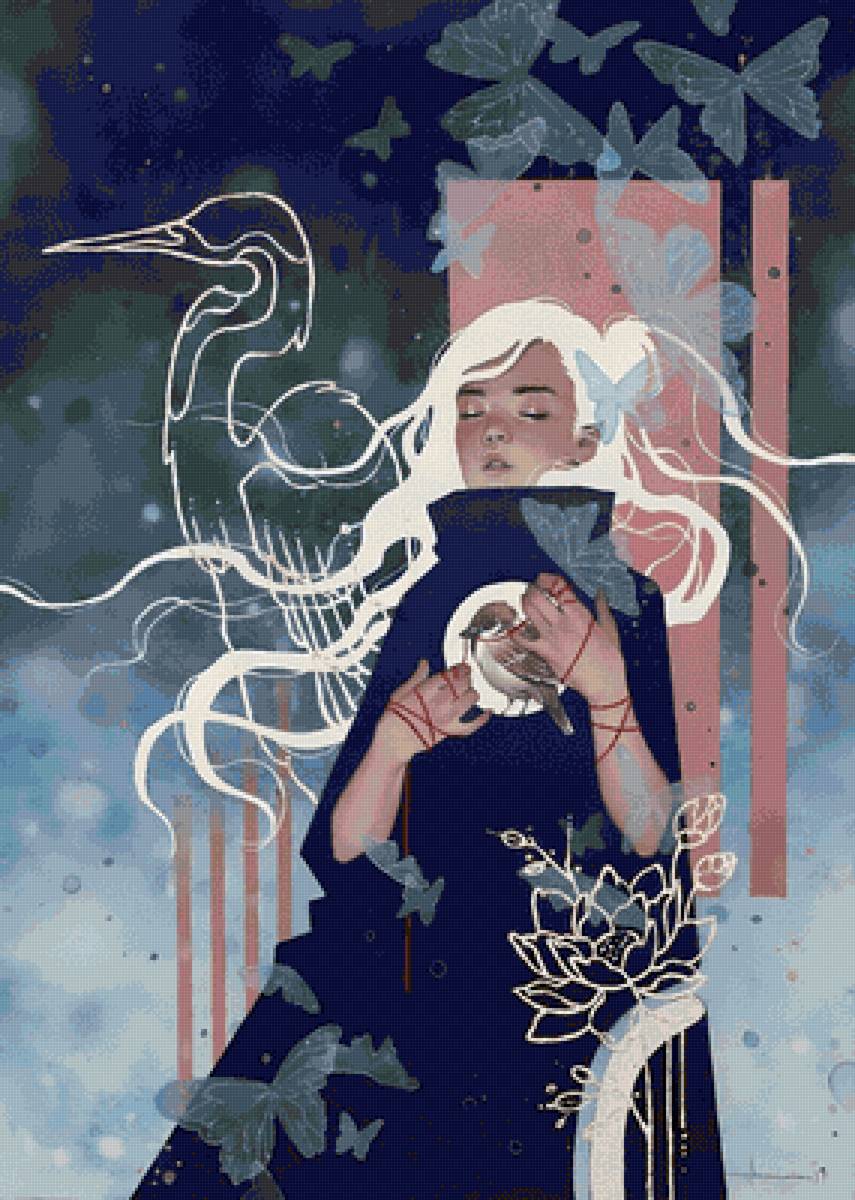 Девушка и журавль - фэнтези, журавль, абстракция, девушка - предпросмотр