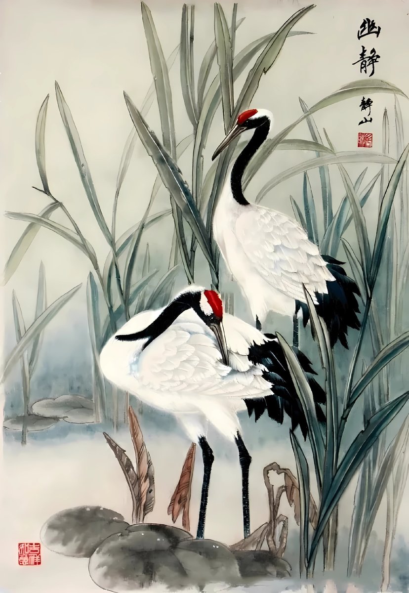 Журавли на озере - япония, журавли, озеро - оригинал
