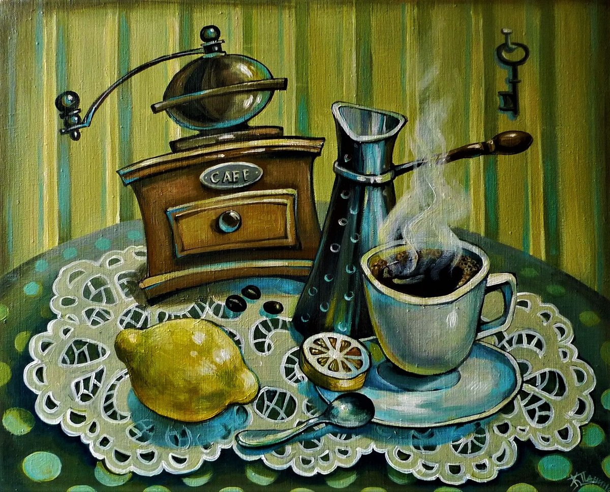 Утренний чай - кофемолка, лимон, чай - оригинал