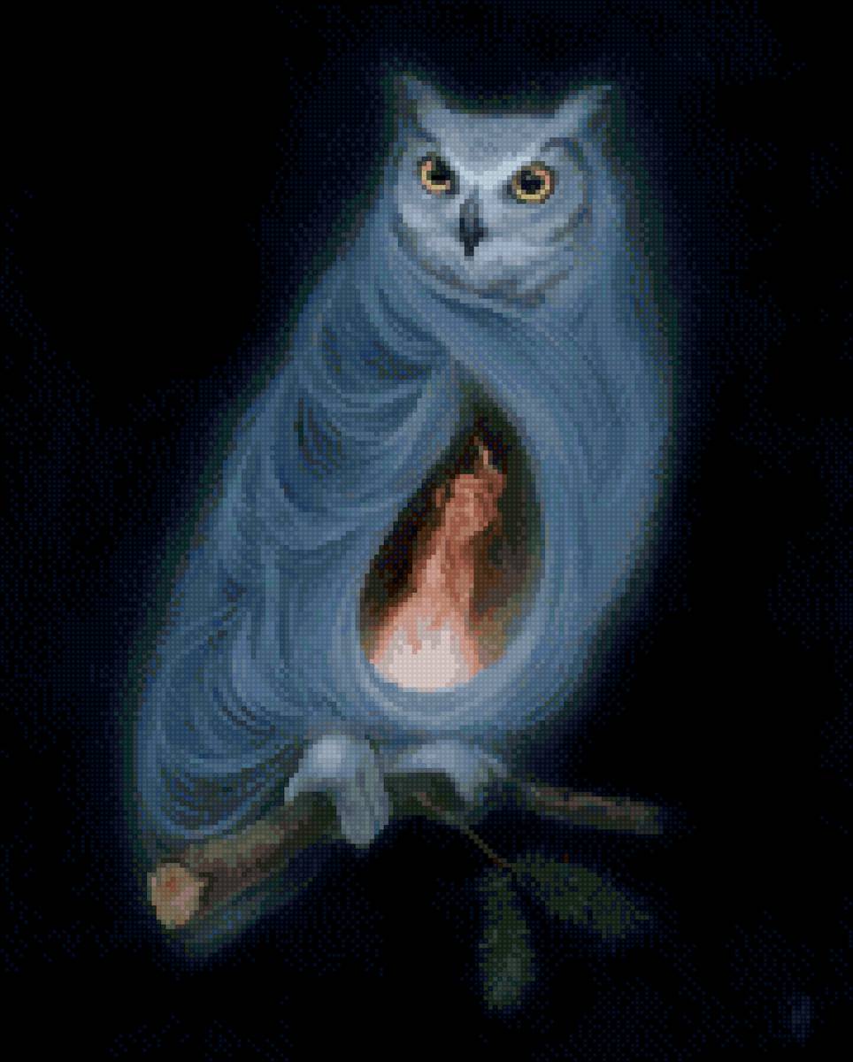 Сова и огонь - огонь, твин пикс, совы, черный фон, птицы - предпросмотр