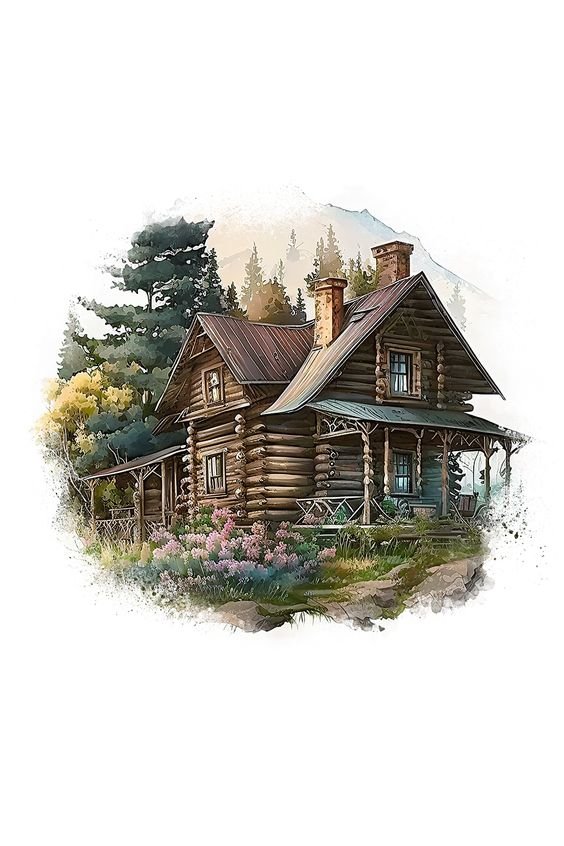 Домик - акварель, рисунок, домик - оригинал